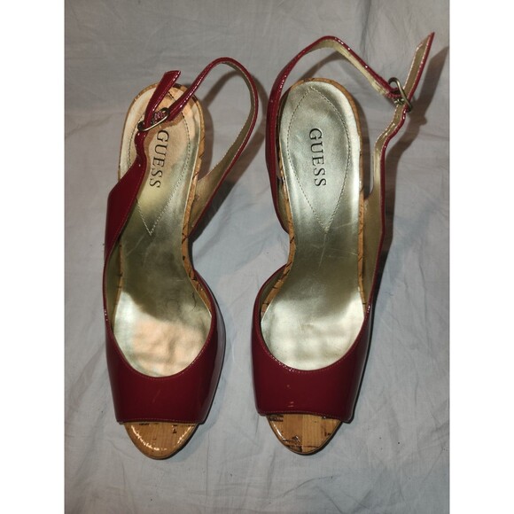 Guess Women's Red Peep Toe Patent Leather Stiletto Heels Pumps Size 7.5 M - Picture 2 of 12